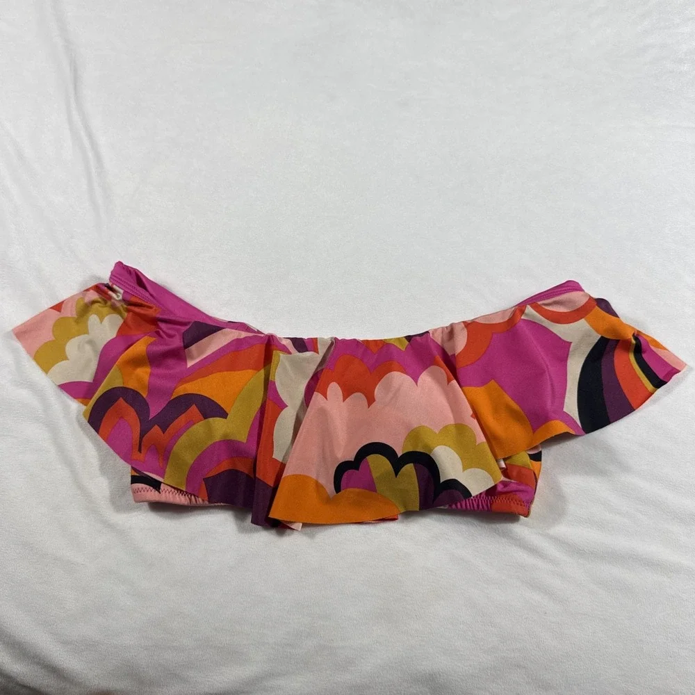 Trina Turk Bikini Top Women's Size 4‎ Multicolored Ruffle Padded Stretch NWT $98
